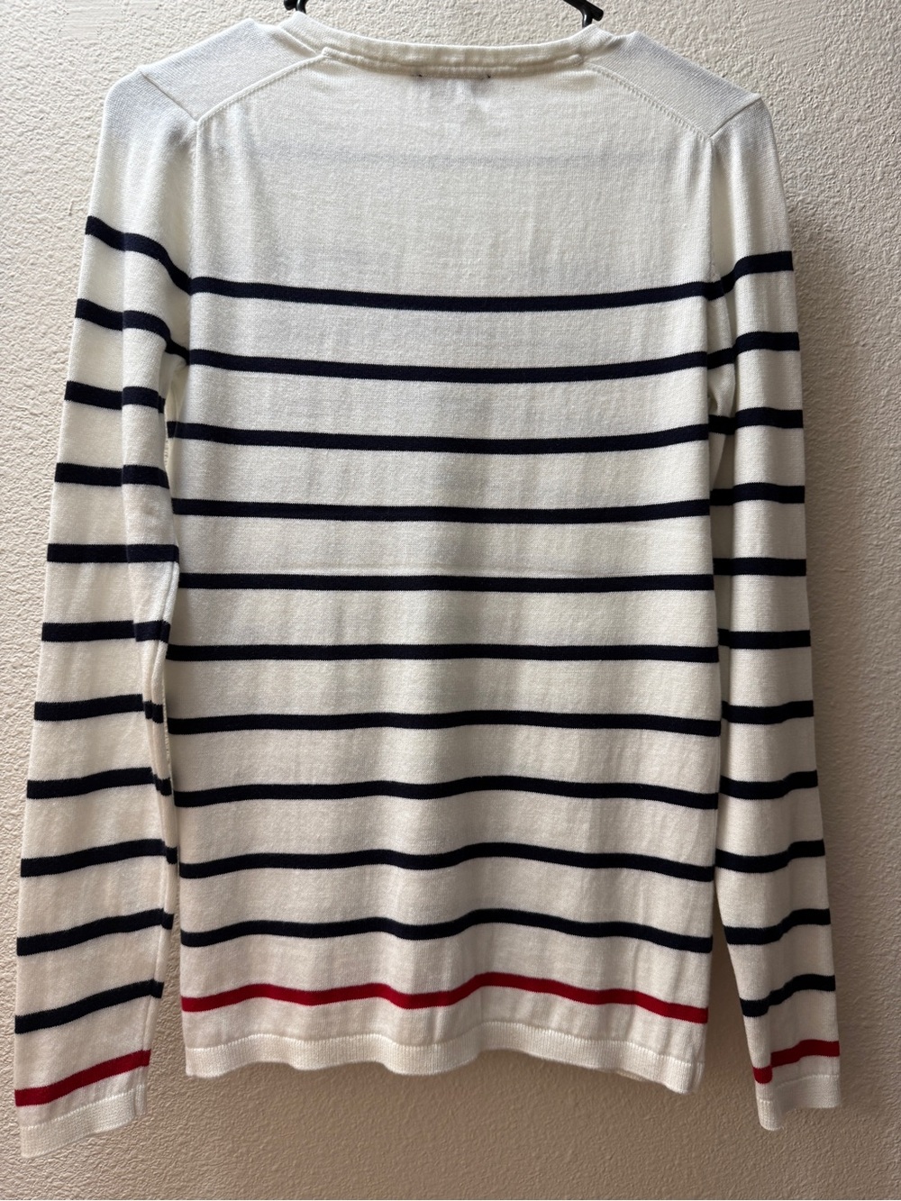 Tommy Hilfiger Sweater S White Navy Striped Anchor Rhinestone V-Neck Cotton Knit - Picture 9 of 10